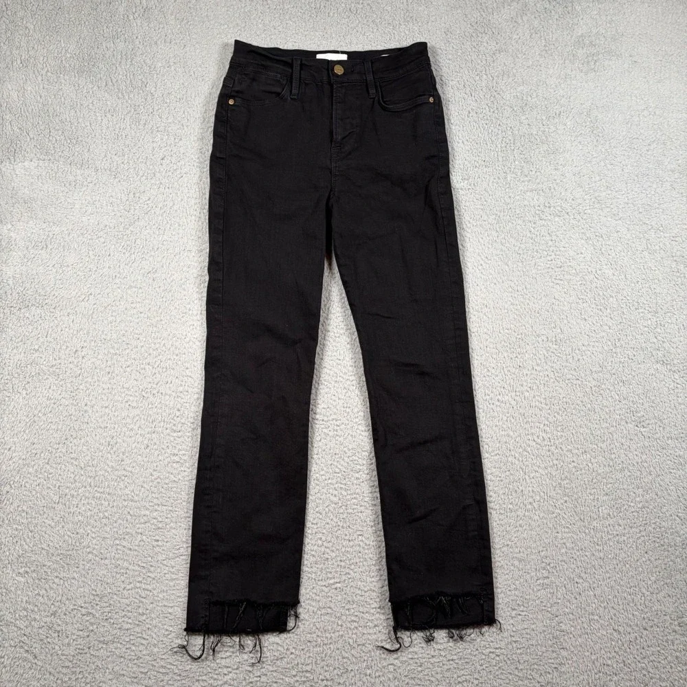 FRAME Le High Straight Jeans Film Noir Black Raw Step‎ Hem Women Size 26
